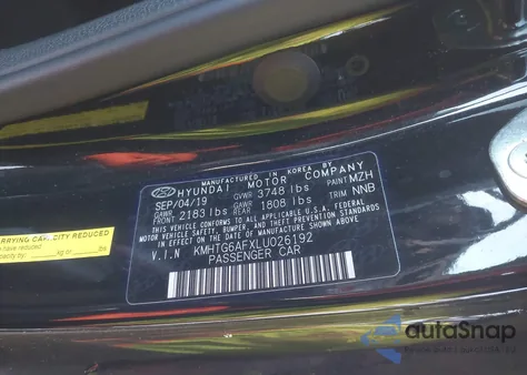 2020 Hyundai Veloster 2.0 Premium из США, поврежденный, VIN KMHTG6AFXLU026192